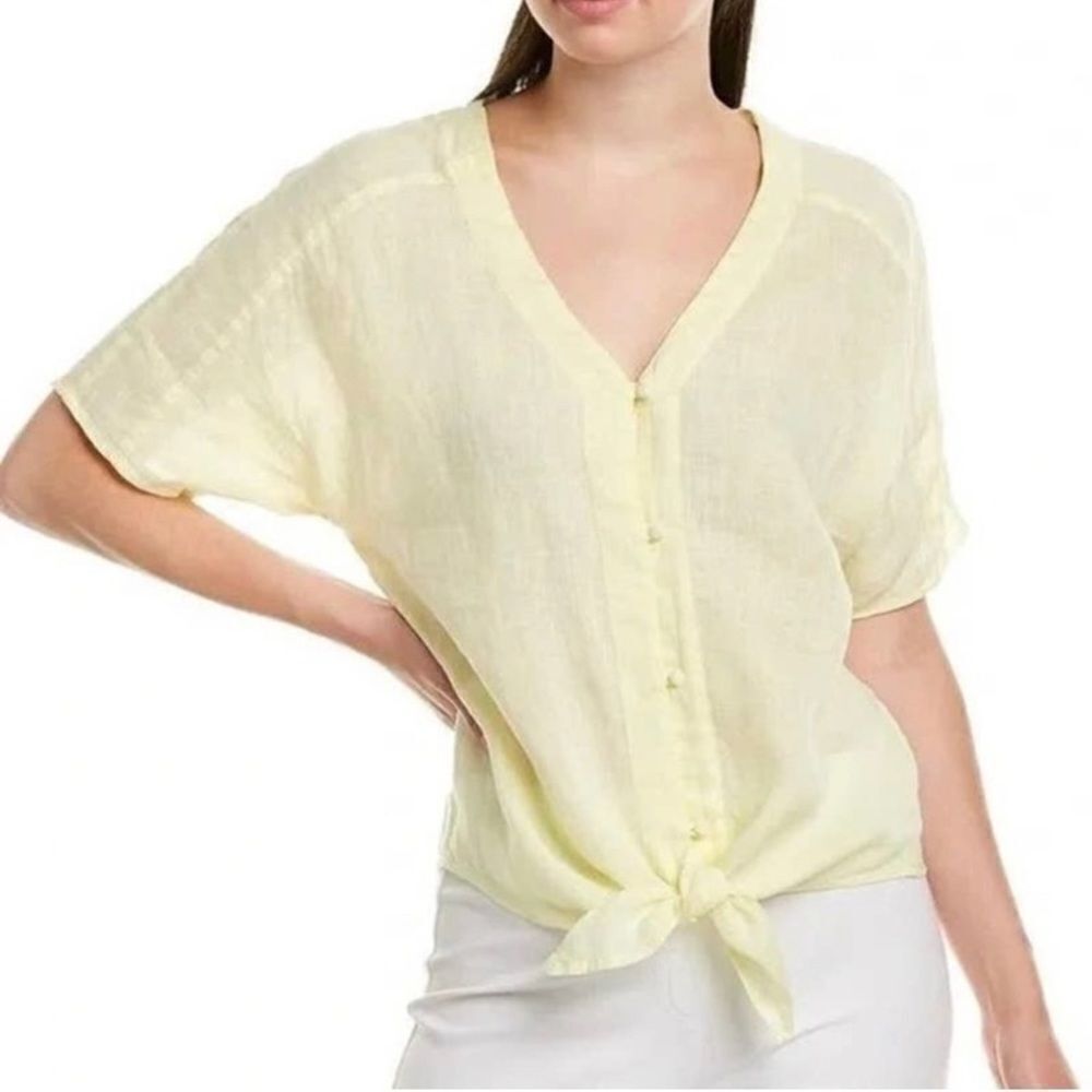 Vince camuto daybreak linen Tie Hem Short Sleeve Blouse in Lemon Ice Size XS